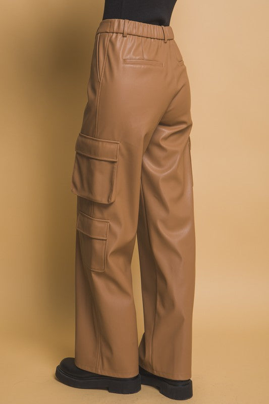 Love Tree PU Leather Cargo Pants