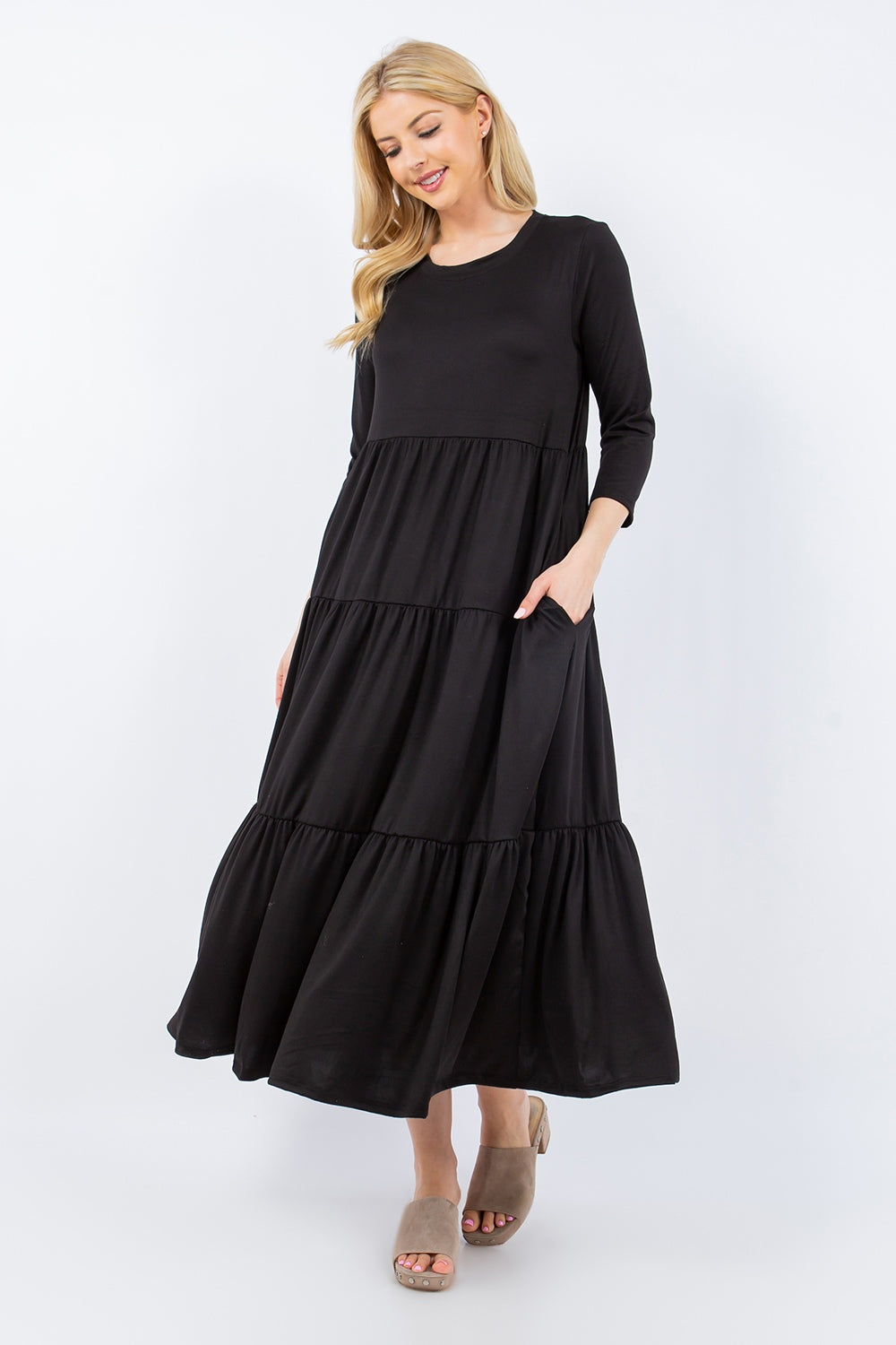 Celeste Full Size Tiered Midi Dress with Pockets