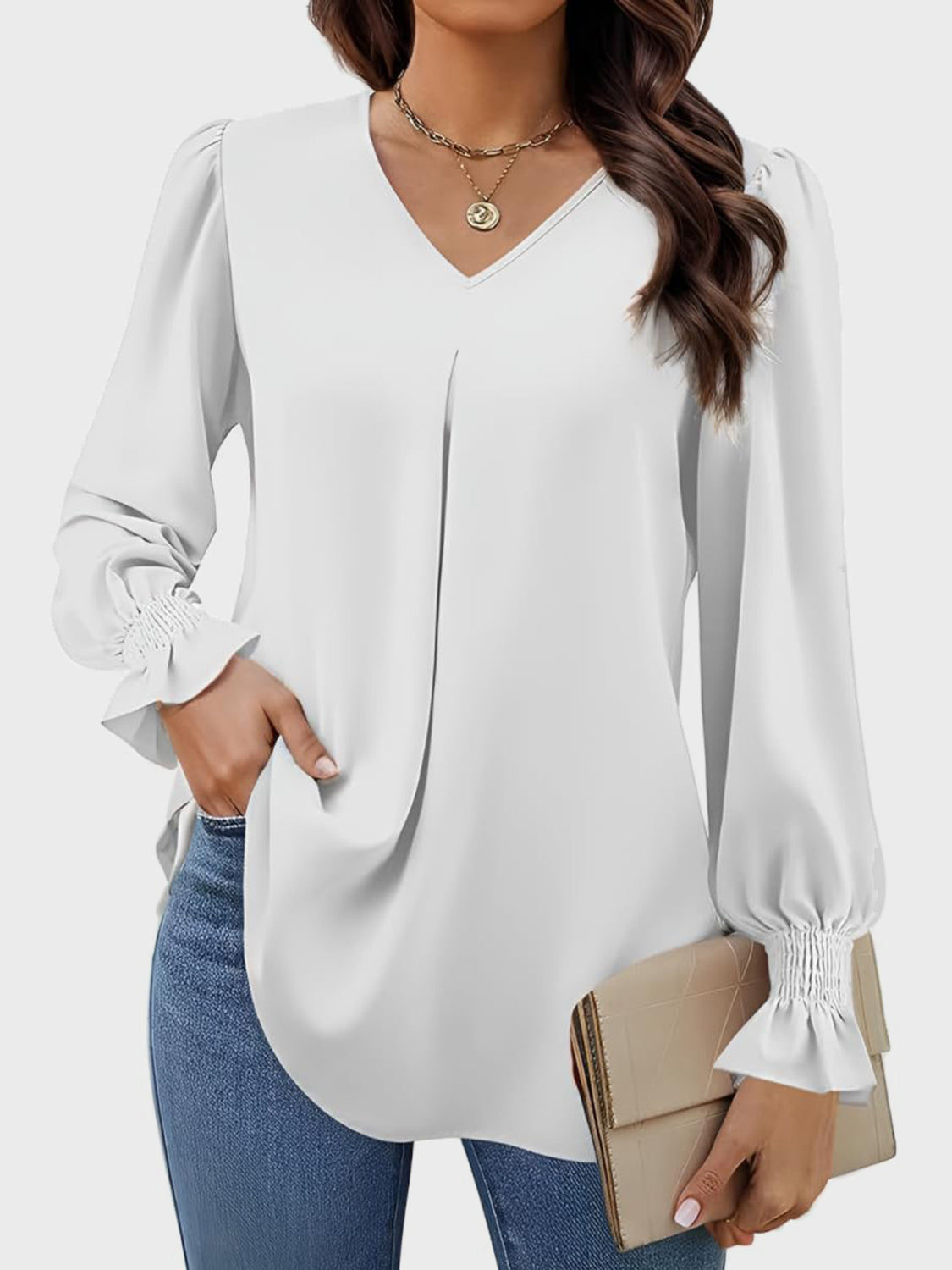 V-Neck Flounce Sleeve Top