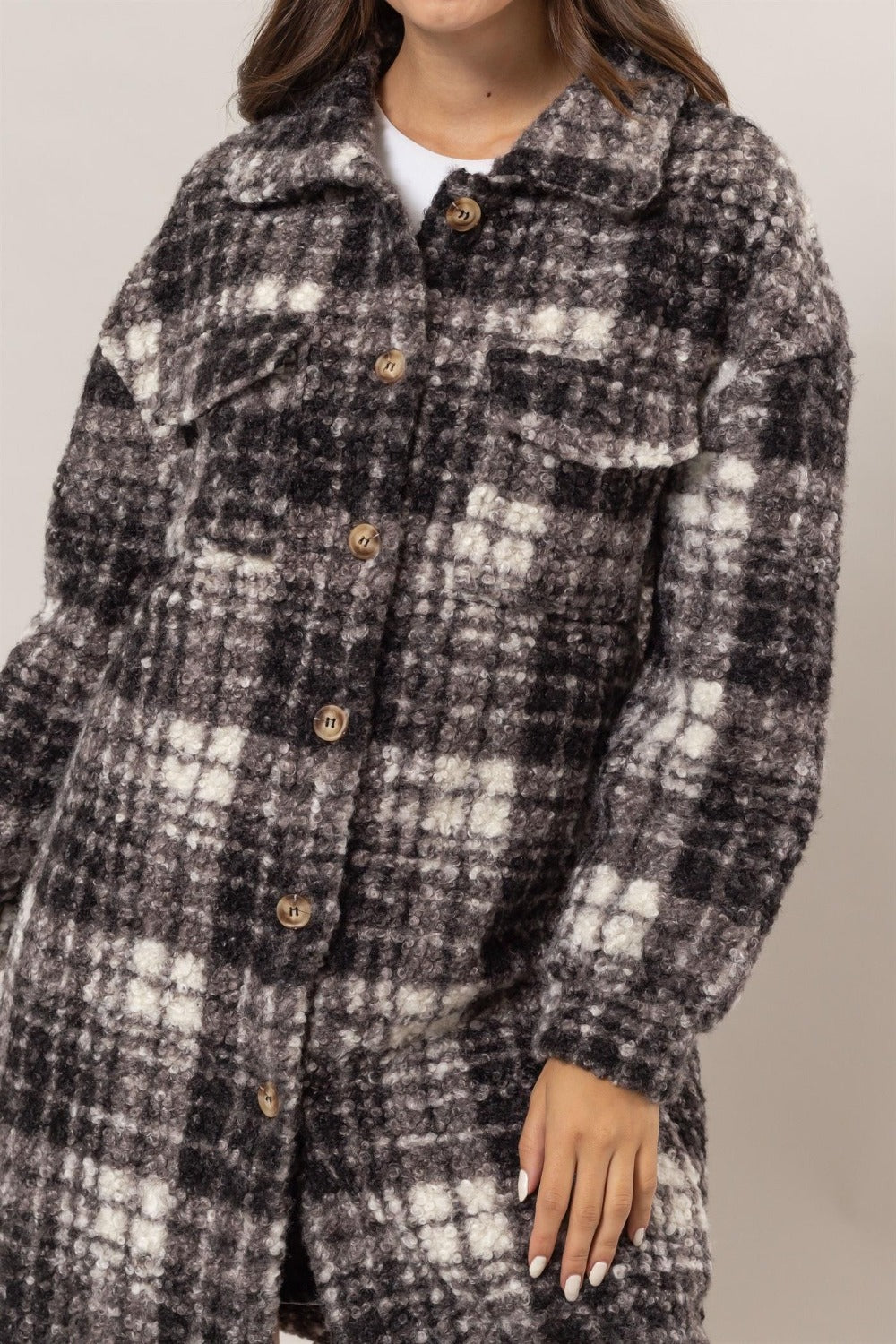 HYFVE Plaid Button Down Longline Shacket