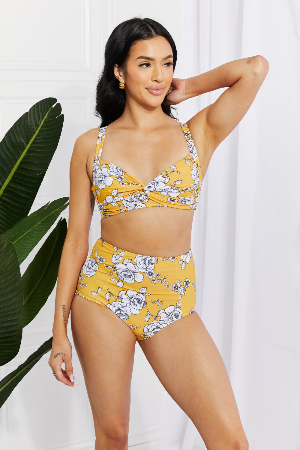 Marina West Swim Take A Dip Twist High-Rise Bikini in Mustard