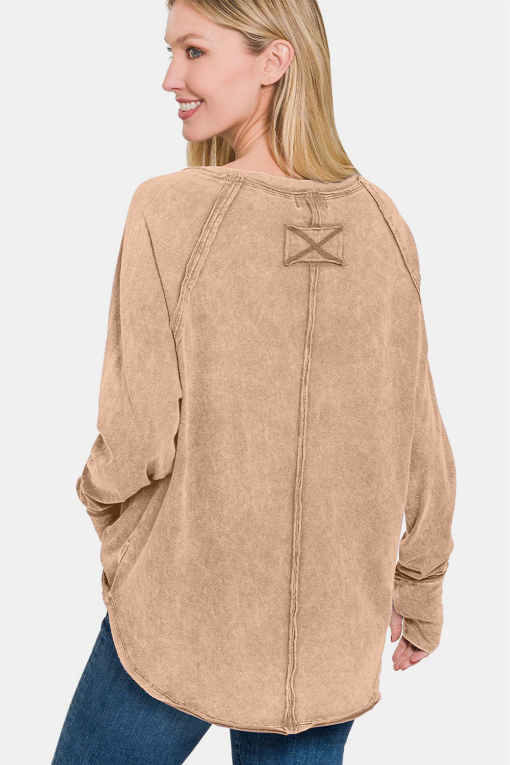 Zenana Round Neck Thumbhole Long Sleeve T-Shirt