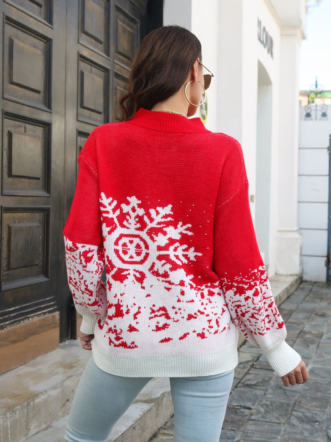 Snowflake Pattern Mock Neck Sweater