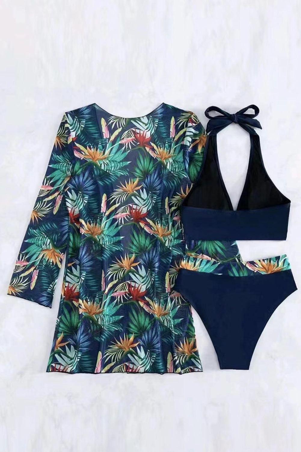 Printed Halter Neck Three-Piece Swim Set