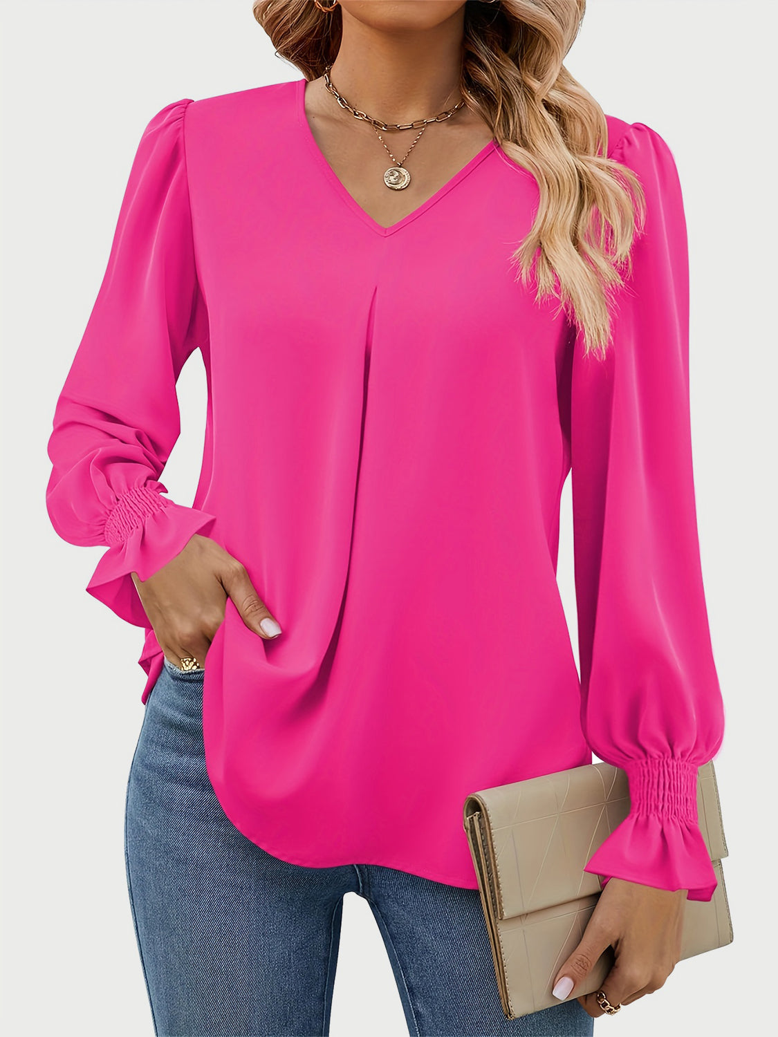 V-Neck Flounce Sleeve Top